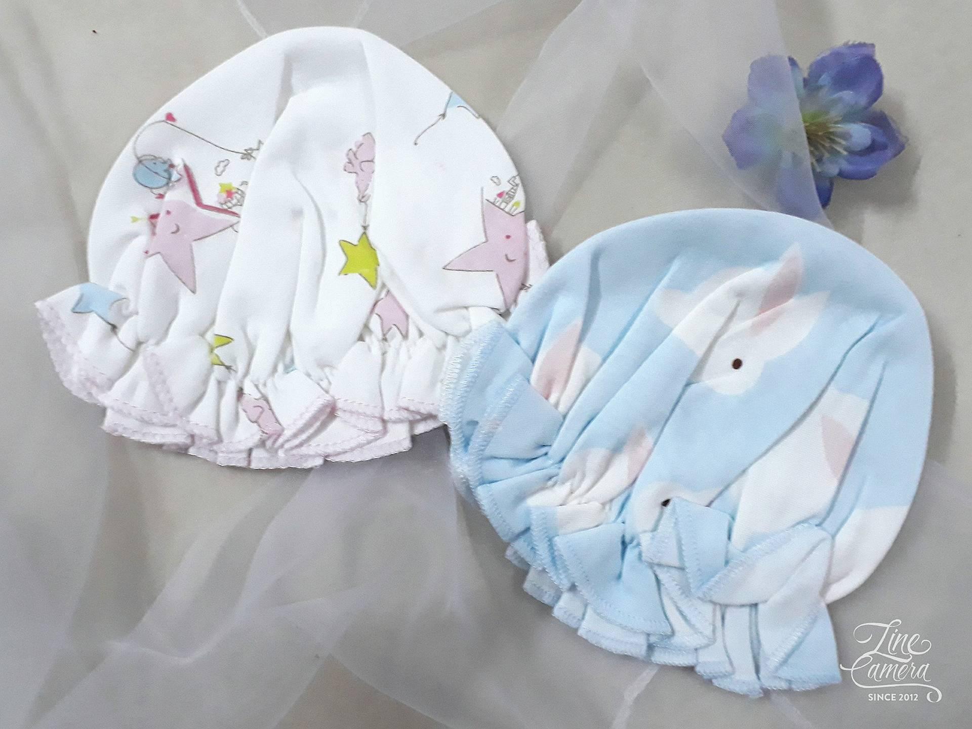 Set 02 Mũ vải cotton nhún bèo cho bé gái từ 0-6 tháng. Nón sơ sinh.