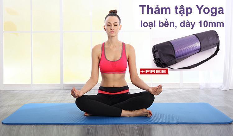 Thảm tập Yoga cao cấp siêu bền, dày 10mm TPE (Tặng kèm túi đựng)