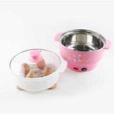 Nồi lẩu điện đa năng 2 tầng có lồng hấp và nắp kính cao cấp (Phi 26/24/22/20cm) KamiHome vận chuyển