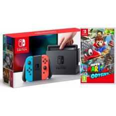 COMBO Máy chơi Game Nintendo Switch With Neon Blue Red Joy-Con Tặng Kèm Game Mario Odyssey