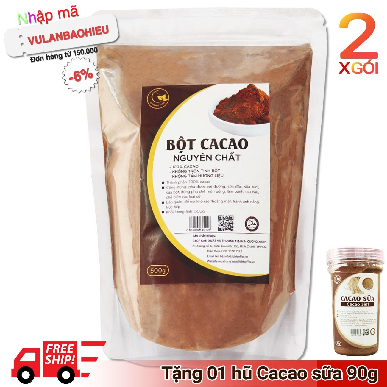 02 gói (1kg) bột ca cao nguyên chất 100% - Light Cacao