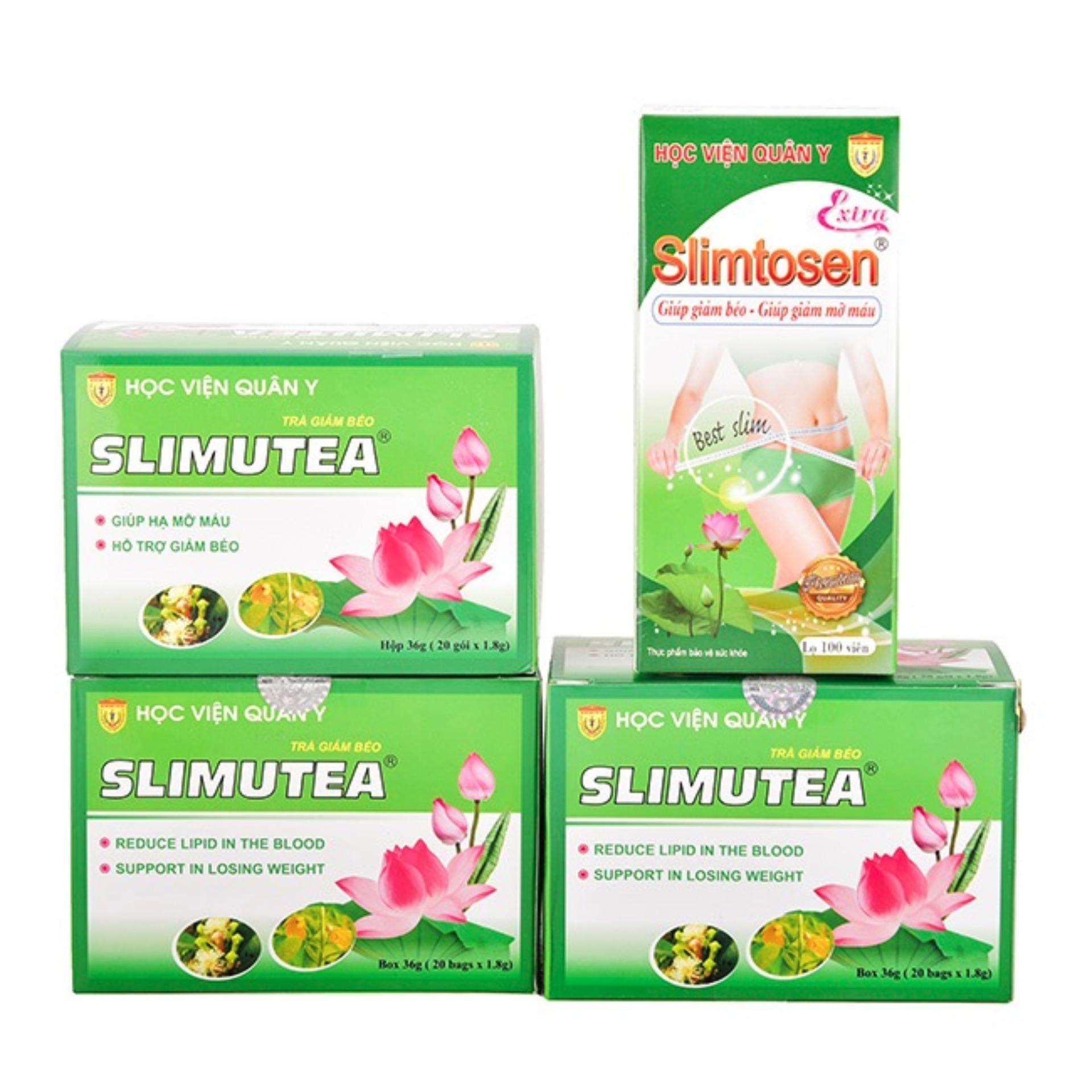 Liệu trình giảm cân gồm 1 Slimtosen Extra và 3 trà sen Slimutea HVQY