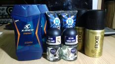 Trọn bộ 8 món cho nam giới (như hình) : 2 dầu gội xmen 70g, 2 xịt khử mùi AXE 50ml, 2 lăn khử mùi nivea 12ml, 2 srm oxy 25g