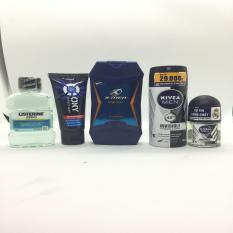 (NHH) Trọn bộ 5 Sản Phẩm Bao Gồm (1 Dầu Gội Đầu X-men (70g/chai), 1 Xịt khử mùi Nivea (40ml/chai), 1 Sữa rửa mặt OXY (25g/tuýp), 1 Lăn Khử Mùi Nivea (12ml),1 Nước súc miệng Listerin 80ml)