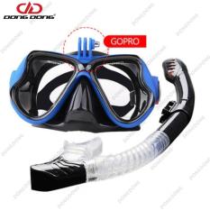 Bộ kính lặn Gopro – BLUE, Ống thở van 1 chiều ngăn nước, mắt KÍNH CƯỜNG LỰC, gắn được Gopro, SJCAM, Camera hành trình – DONGDONG