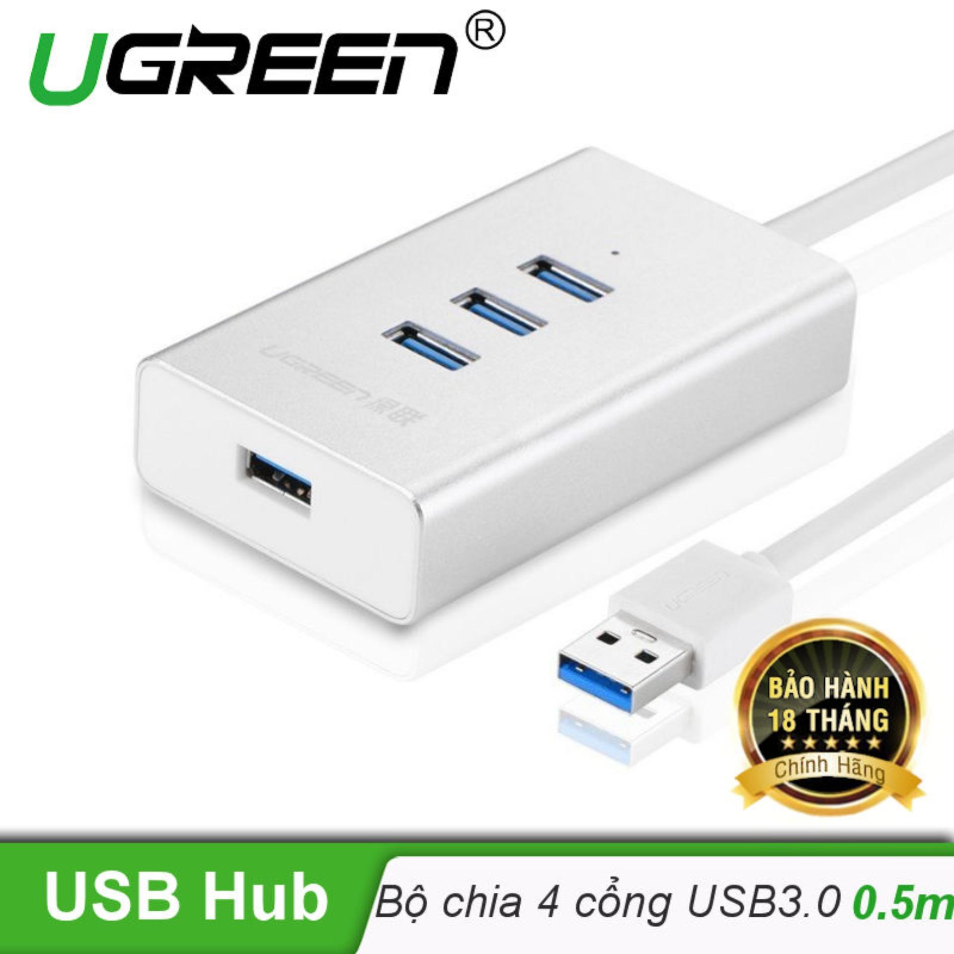 Bộ chia USB 3.0 sang 4 cổng USB 3.0 vỏ hợp kim nhôm dài 0.5M chính hãng UGREEN CR126 30234...