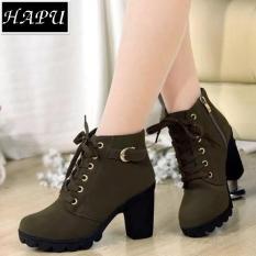 Giày boot nữ da lộn khóa kéo, khuy cài cổ HAPU – BNNK01 (đen, vàng, xanh)