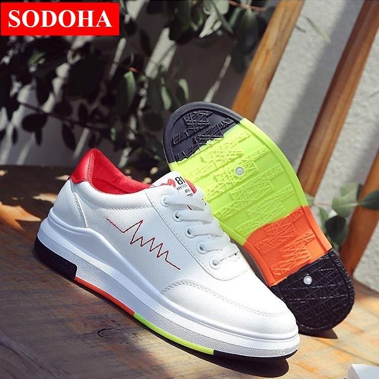 Giày Sneaker thể thao nữ SODOHA shop SN 36HQ89R - Trắng Phối Đỏ