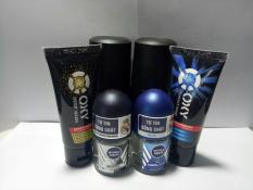trọn bộ 6 món : 2chai xịt khử mùi Axe (50ml/chai) + 2tuýt sữa rửa mặt Oxy (25g/tuýt) + 2chai lăn khử mùi Nivea nam (12ml/chai) + tặng 1 túi đựng xinh xắn