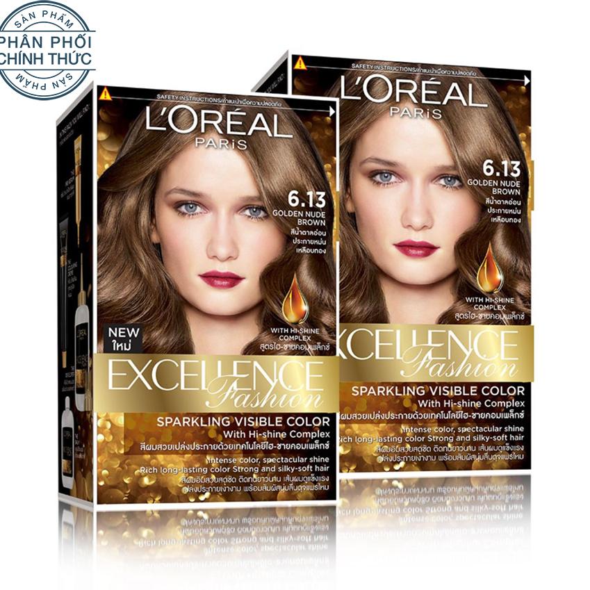 Bộ 2 kem nhuộm dưỡng tóc màu thời trang L'Oreal Paris Excellence Fashion - Màu 6.13
