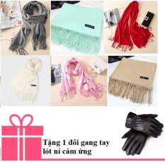 Khăn cashmere loại 1 chất len dệt mịn cực đẹp Khăn quàng cổ Tặng kèm Găng tay da cảm ứng cho nữ