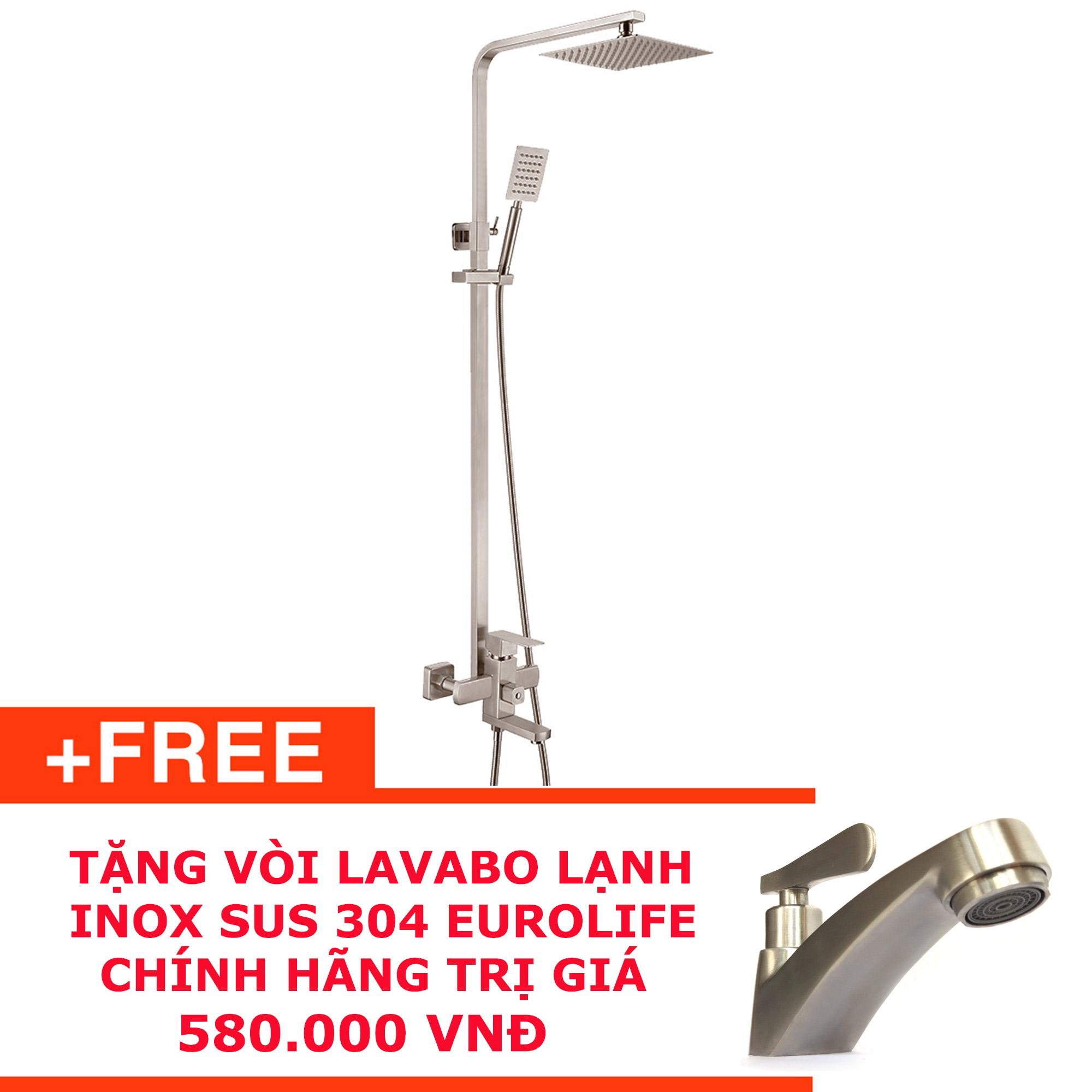 Bộ sen cây vuông nóng lạnh Inox SUS 304 Eurolife EL-S908 (Trắng vàng ) tặng vòi Lavabo Inox SUS 304...