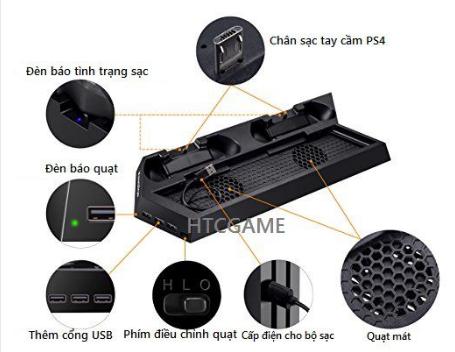 Chân đế quạt tản nhiệt kết hợp sạc cho 2 tay cầm cùng lúc dành cho máy chơi game Playstation...