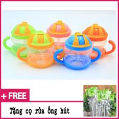 (Tặng cọ rửa ống hút) Bình tập uống chống sặc có tay cầm tiện lợi cho bé 280ml