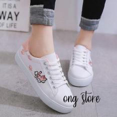 Giày sneaker nữ, giày thể thao nữ thêu mèo xinh xắn (mèo hồng)