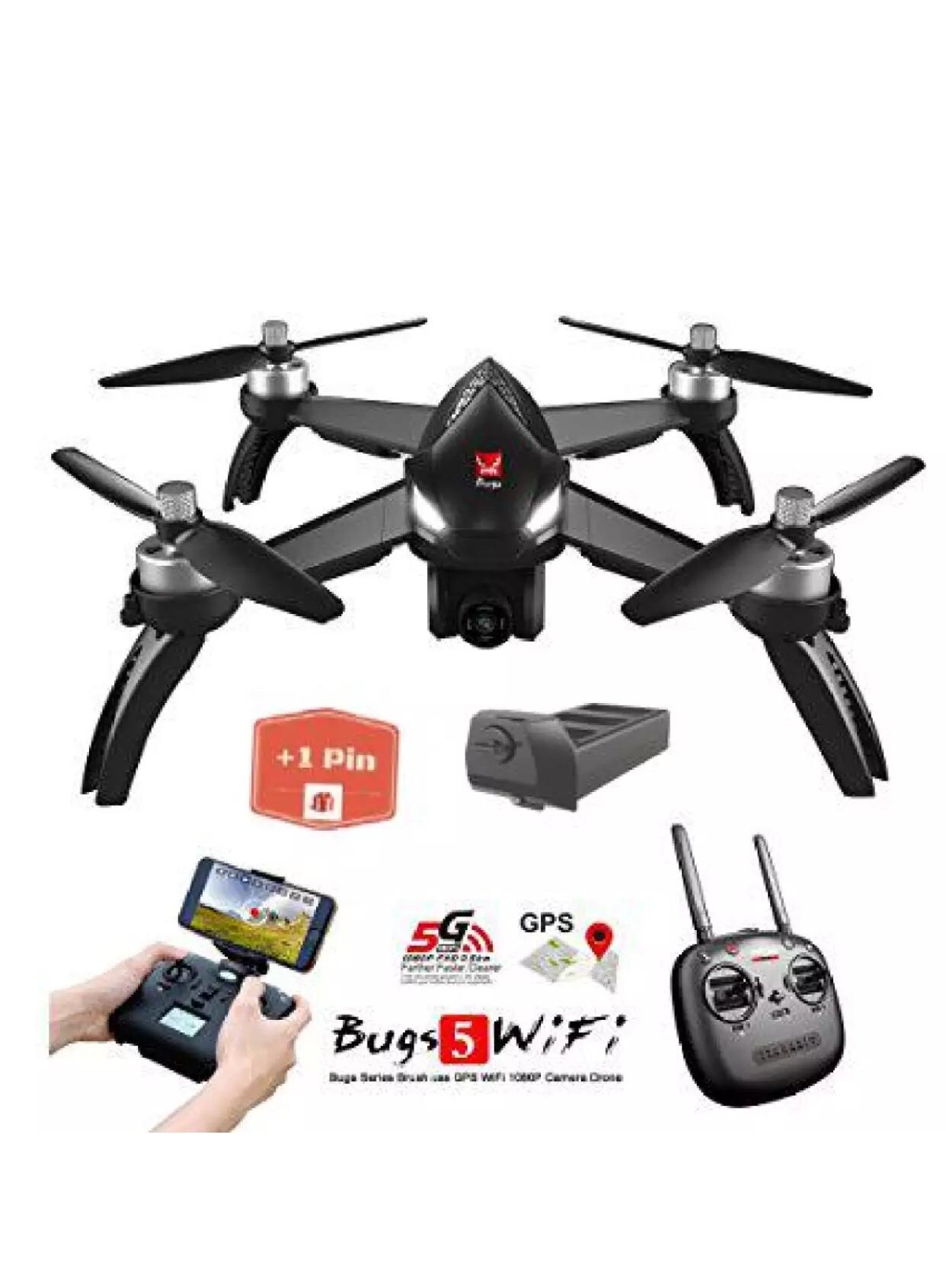 ( GỒM 2 PIN ) Flycam MJX Bugs 5W - Động cơ không chổi than, GPS, Camera 8.0MP, Sóng 2.4Ghz