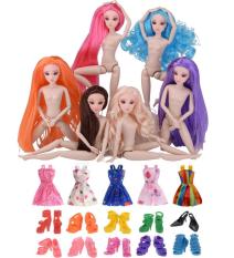 Bộ 02 Búp Bê 12 Khớp Trơn 3D Tóc Dài Màu Sắc + Tặng 05 Váy Ngắn + 10 Đôi Giầy