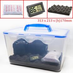 Combo hộp chống ẩm có tay cầm và ẩm kế, 100gram hạt hút ẩm xanh cho máy ảnh, máy quay phim – dung tích 8 lít (tặng mút xốp lót hộp) – PHUKIEN2T_Q01105