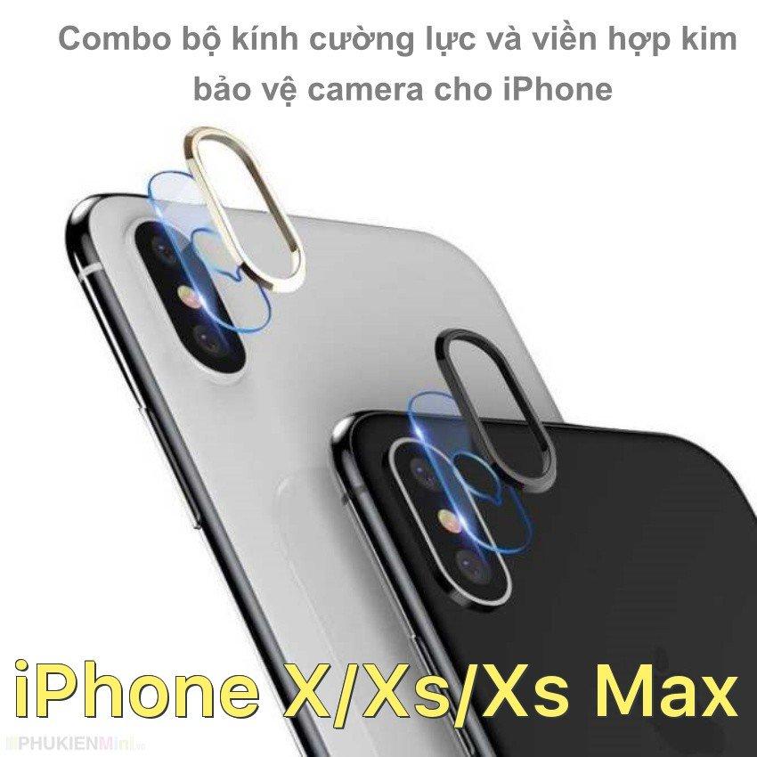 Combo bộ kính cường lực và viền hợp kim bảo vệ camera cho iPhone X/Xs/Xs Max