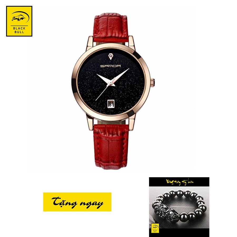Đồng hồ nữ dây da cao cấp SANDA JAPAN (Đỏ) + Tặng vòng tay tỳ hưu phong thủy