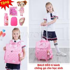 Balo Cho Bé Gái, Balo Kéo 6 Bánh Cho Bé -Ba Lô Chống Gù Cho Học Sinh , Chất Liệu Vải Cao Cấp Chống Bám Bụi Chống Thấm Nước , Tặng Kèm Bộ Quà Tặng Bình Nước Uống , Búp Bê, Bộ Thước Bút Kéo Học Sinh , Túi Chống Thấm Dễ Thương