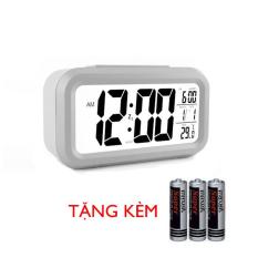 Đồng Hồ Điện Tử Để Bàn Với Đèn LED Đa Chức Năng: Thời Gian, Lịch, Báo Thức, Nhiệt Độ (Trắng) + Tặng kèm 3 pin Maxell