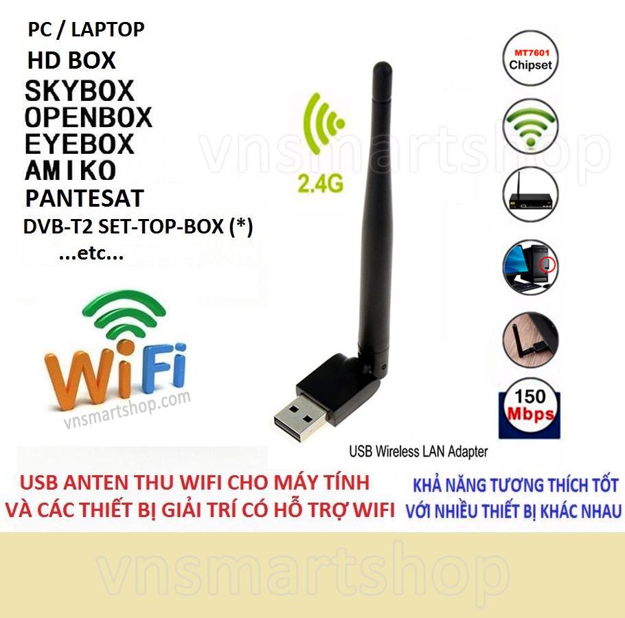 Usb thu wifi 802.11N MT7601 Anten Wifi 8dbi thu sóng wifi cực khoẻ. bộ thu wifi cho máy tính, anten wifi...