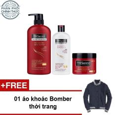 Bộ Chăm Sóc Tóc Tresemme Keratin Smooth Vào nếp suôn mượt: Dầu Gội 650g + Dầu Xả 340g + Kem Ủ 180ml + Tặng 1 áo Bomber (free size < 70kg)