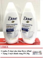 Combo 5 chai Sữa tắm Dove 45ml + Tặng 1 tuýt kem đánh răng PS 30g