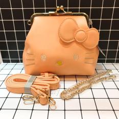 Túi xách tay , túi đeo chéo mèo Kitty đính nơ to da nhám mịn màu hồng cam phấn 84TKT1505HCL (19x10x18cm)