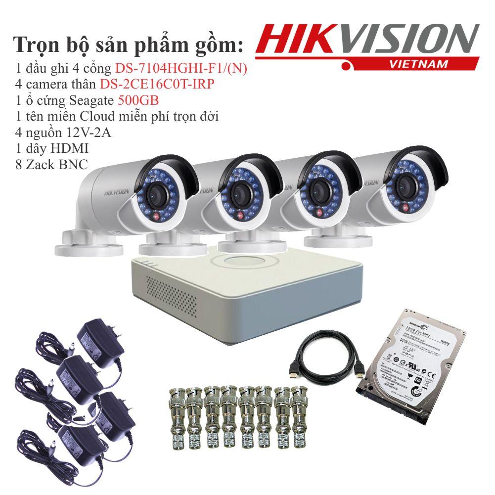 Trọn bộ 4 camera quan sát HIKVISION TVI 1 Megapixel DS-2CE16C0T-IRP chuẩn 720HD