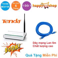 Bộ phát sóng Wifi 1 râu Tenda W311R 150M thích hợp cho các bạn trẻ, bạn sinh viên có phòng trọ không gian vừa và nhỏ Tặng kèm Dây mạng Lan chất lượng cao 5m