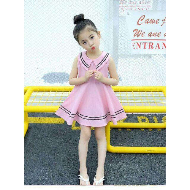 Váy xoè bé gái cổ sen hồng - Made in Vietnam