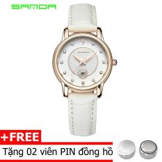 đồng hồ dây da nữ sanda s168, dây da cao cấp, chịu nước tốt 30m hiển thị lịch ngày sang trọng