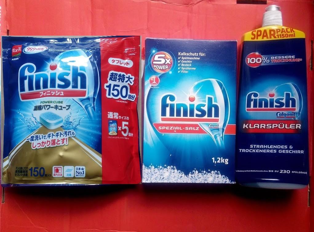 Bộ Viên rửa bát Finish 150 viên+ Muối rửa bát finish 1,2kg+ Nước làm bóng Finish 1150ml (NK Đức)