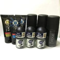 Combo 9 món : 3 chai xịt khử mùi Axe (50ml/chai) + 3 tuýt sữa rửa mặt Oxy (25g/tuýt) + 3 chai lăn Nivea nam (12ml/chai) + tặng 1 túi đựng mỹ phẩm
