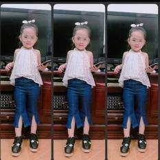 Sét bộ áo yếm ren quần jean thun(màu Trắng- Đỏ) bé gái từ 9kg đến 22kg