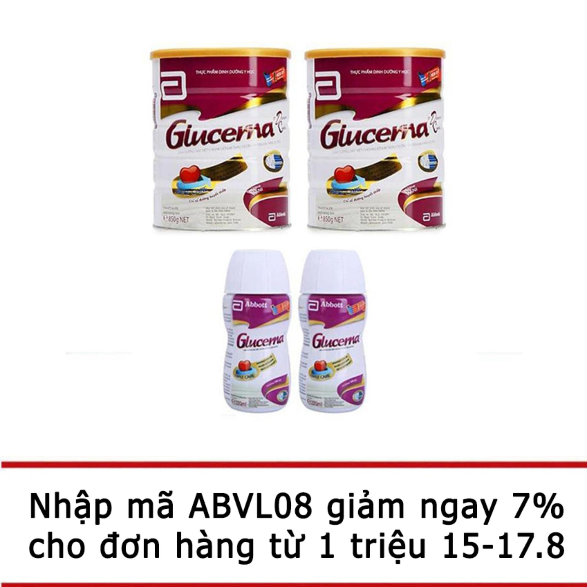 Bộ 2 lon sữa bột Glucerna Hương Vani 850g + 2 chai sữa nước Glucerna hương Vani 220ml