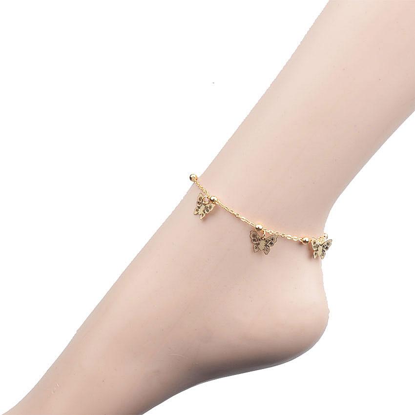 Retro Indian Head Crystal Chain Anklet Butterfly Shape(Gold) - intl