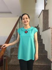 Áo bầu cổ sen đính hoa cổ (xanh)