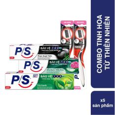 Bộ P/S 123 Trà Xanh 240g + P/S Nha Đam Mẫu Đơn 180g + P/S Than hoạt tính 180g + 2 bàn chải charcoal