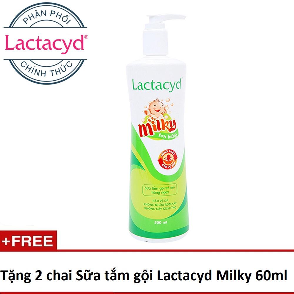 Sữa tắm gội cho trẻ Lactacyd Milky 500ml + tặng 2 chai Lactacyd Milky 60ml