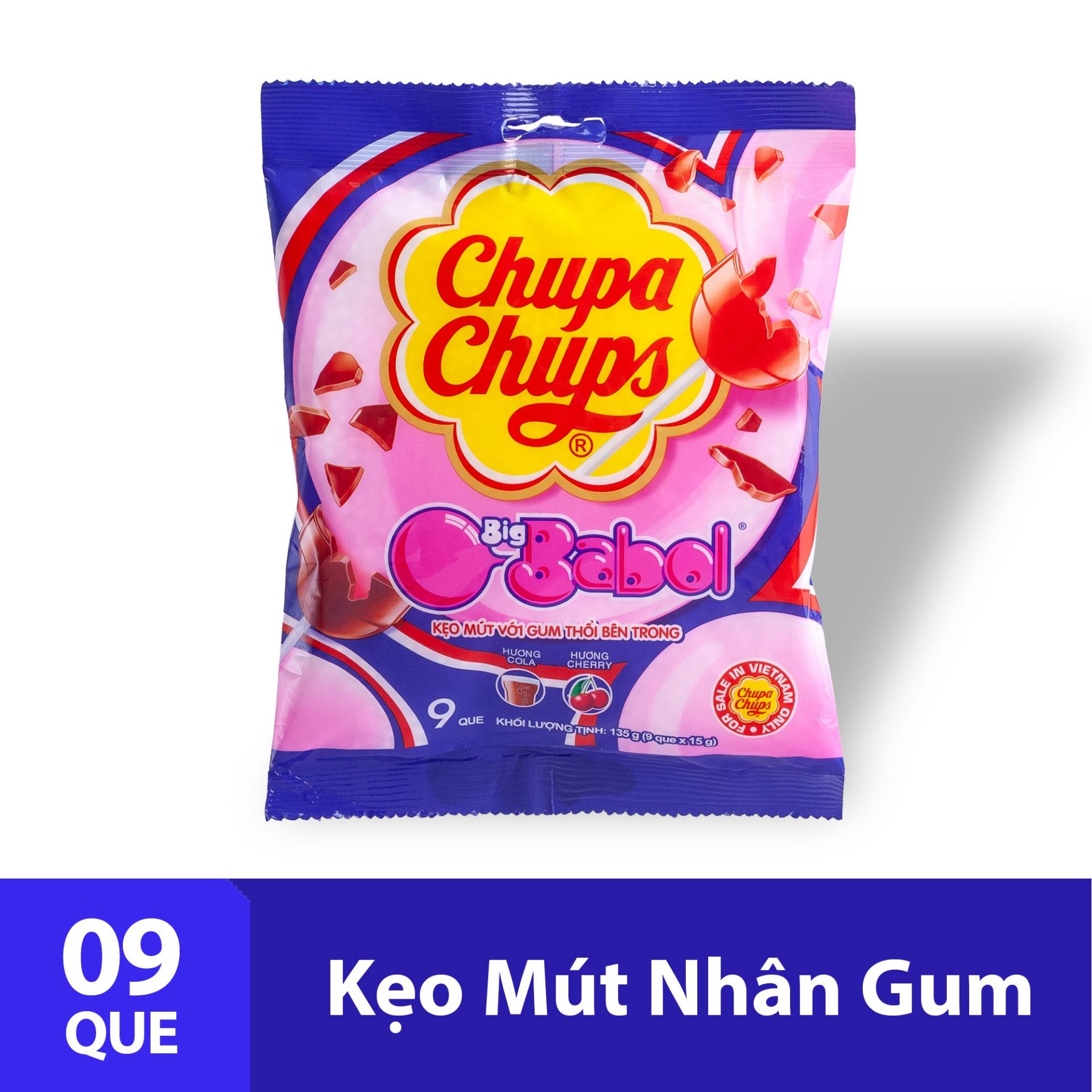 Kẹo mút Chupa Chups Hương Trái Cây Hỗn Hợp nhân sing gum thổi (gói 9 viên)