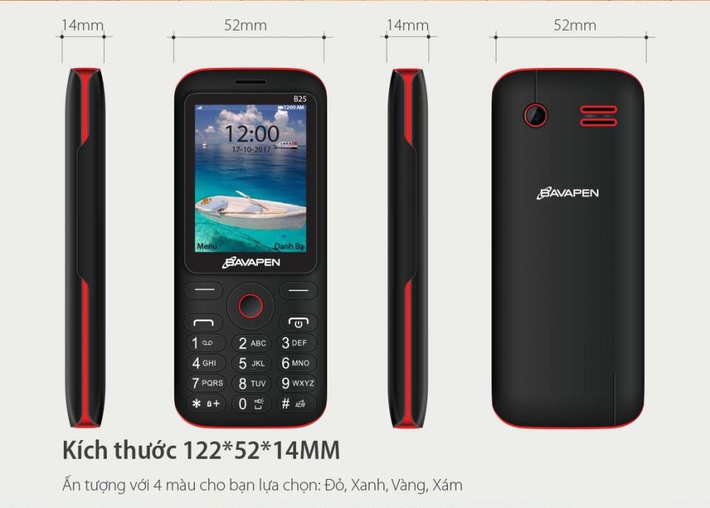 Điện thoại Bavapen B25 Màn hình rộng 2.4 inch chữ to phím to 2 sim nghe nhạc MP3 FM Đầy...
