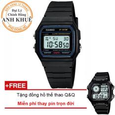 Đồng hồ dây nhựa huyền thoại Casio Anh Khuê F-91W-1DG + Tặng đồng hồ thể thao Q&Q