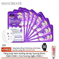 Bộ 20 MẶT NẠ DƯỠNG TRẮNG HA PEARL LIGHT PERCEPTION (TÍM) + Tặng tuýp kem dưỡng da tay hương thơm thiên nhiên ( mùi hương ngẫu nhiên )