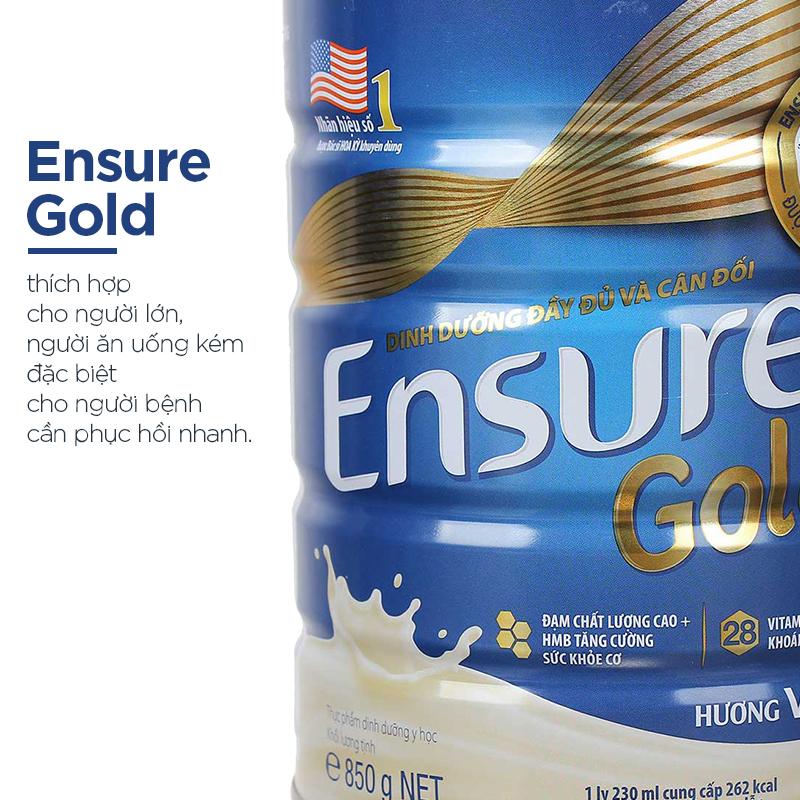 [CHỈ 27.3 - MUA 3 GIẢM 40K] Lon sữa bột Ensure Gold Hương Vani 850g