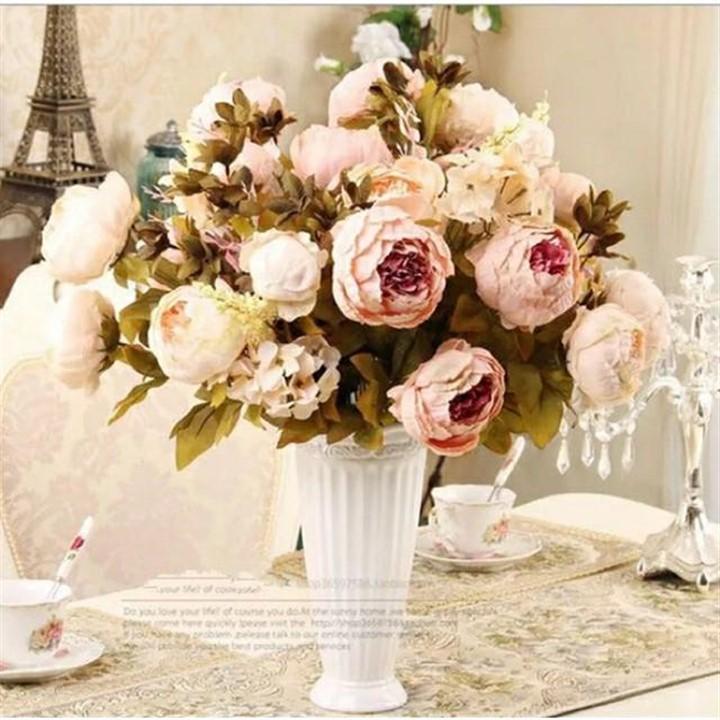 Hoa giả - hoa mẫu đơn phong cách Châu Âu, hoa giả để bàn, hoa giả trang trí nhà cửa,...