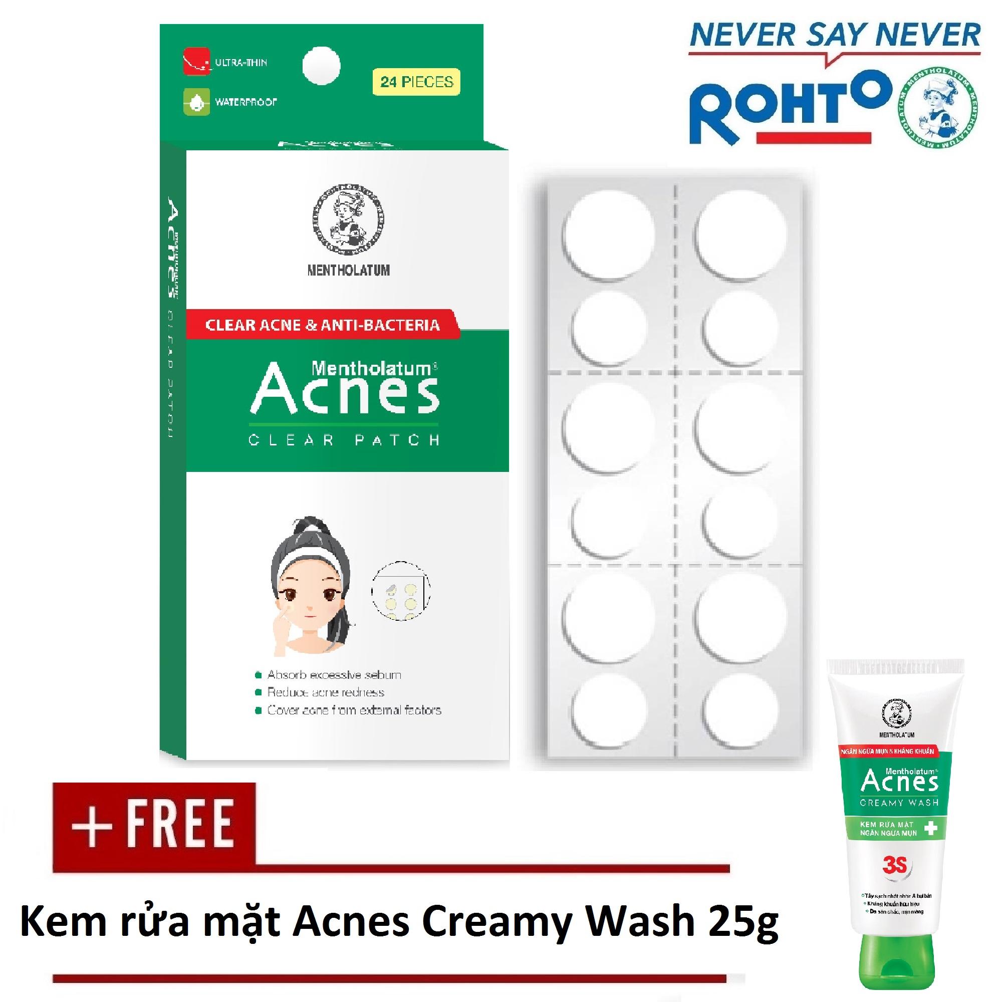 Miếng dán mụn Acnes Clear Patch (24 miếng) + Tặng Kem rửa mặt Acnes Creamy Wash 25g