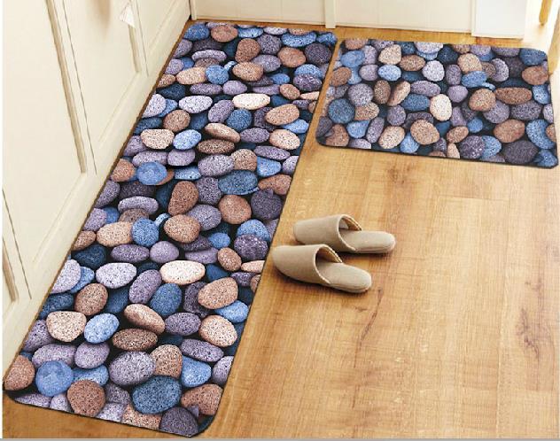 Bộ 2 thảm nhà bếp 3d sỏi đá cao cấp mặt dưới lót cao su chống trơn trượt (40 x...